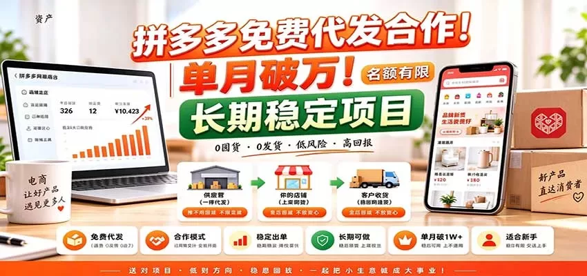 拼多多免费代发合作｜单月破万！长期稳定项目，名额有限-入巷拾玖