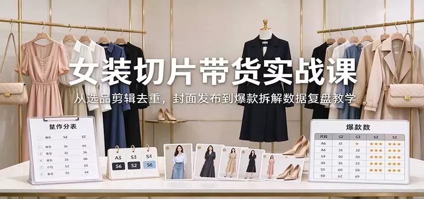 女装切片带货实战课：从选品剪辑去重，封面发布到爆款拆解数据复盘教学-入巷拾玖