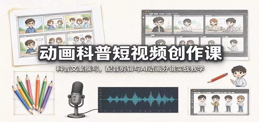 动画科普短视频创作课：科普文案撰写，配音剪辑与AI动画分镜实战教学-入巷拾玖